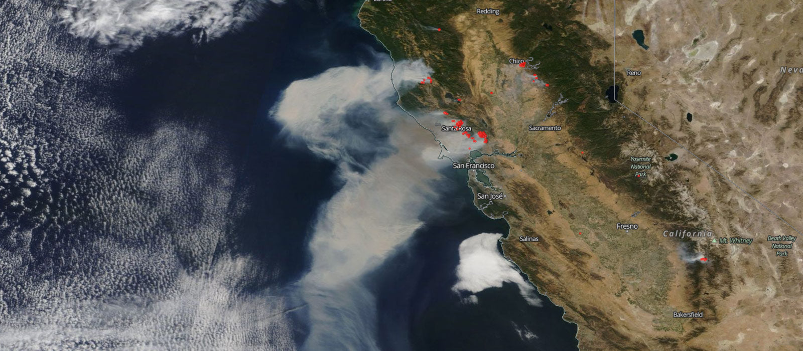 Satellite view of fires in Northern California