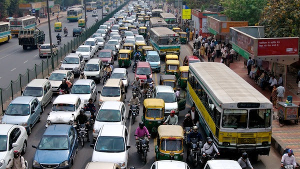 Congested street in India filled with cars