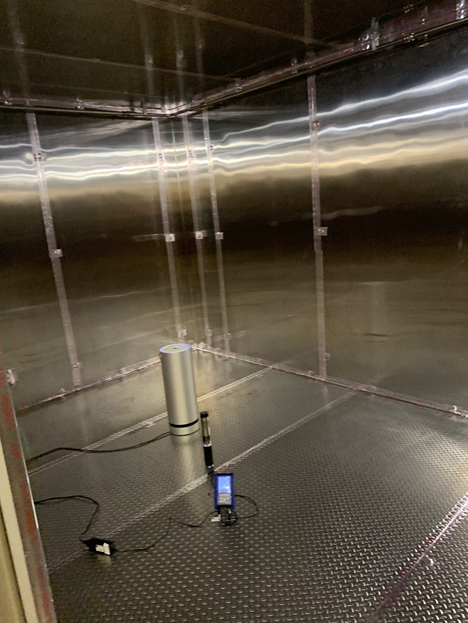 Molekule air purifier testing in large chamber