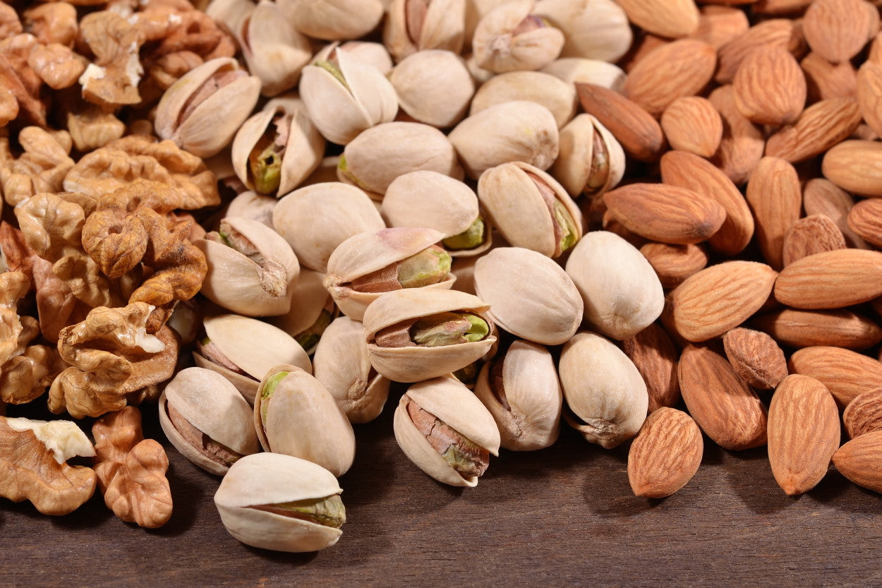 Walnuts, pistachios, and almonds