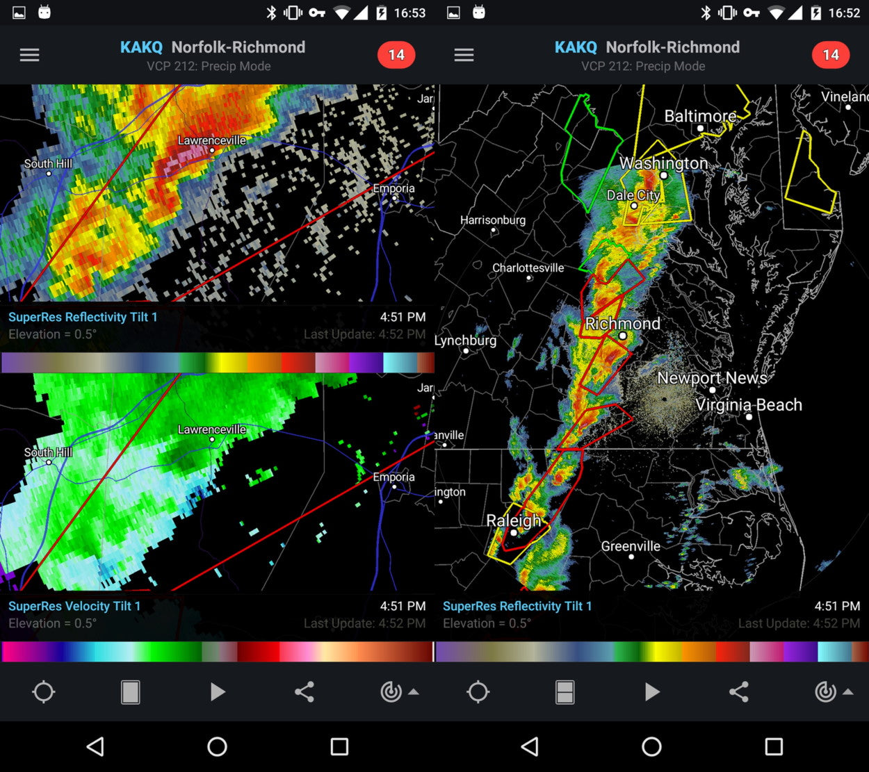 RadarScope screen shots on Android
