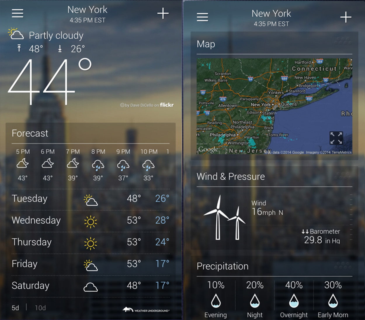 Yahoo! Weather app screen shots on Android