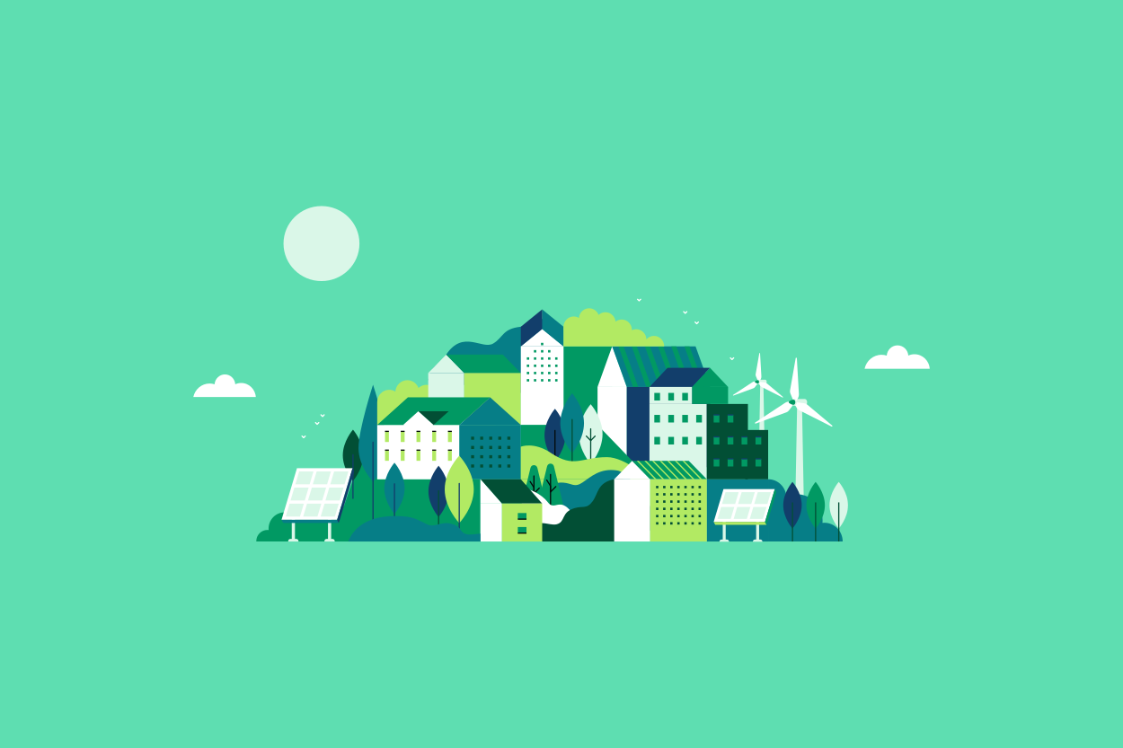 A drawing of a peaceful village