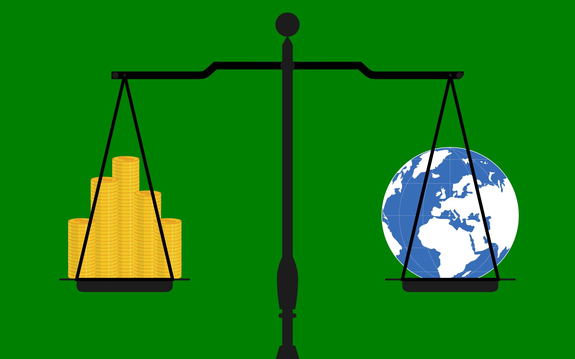 Earth and Gold on a balance scale