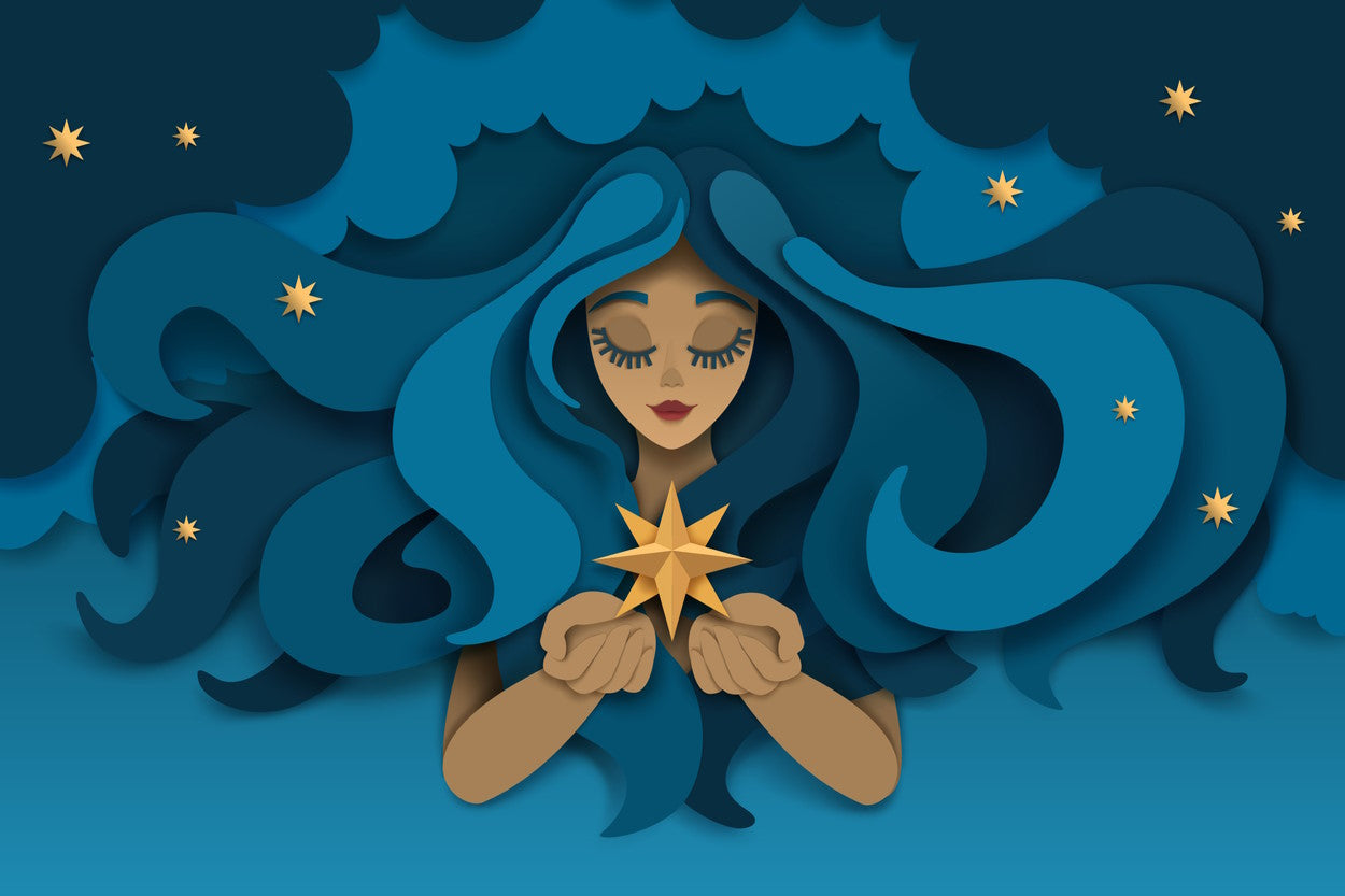 Digital art of a woman holding a star