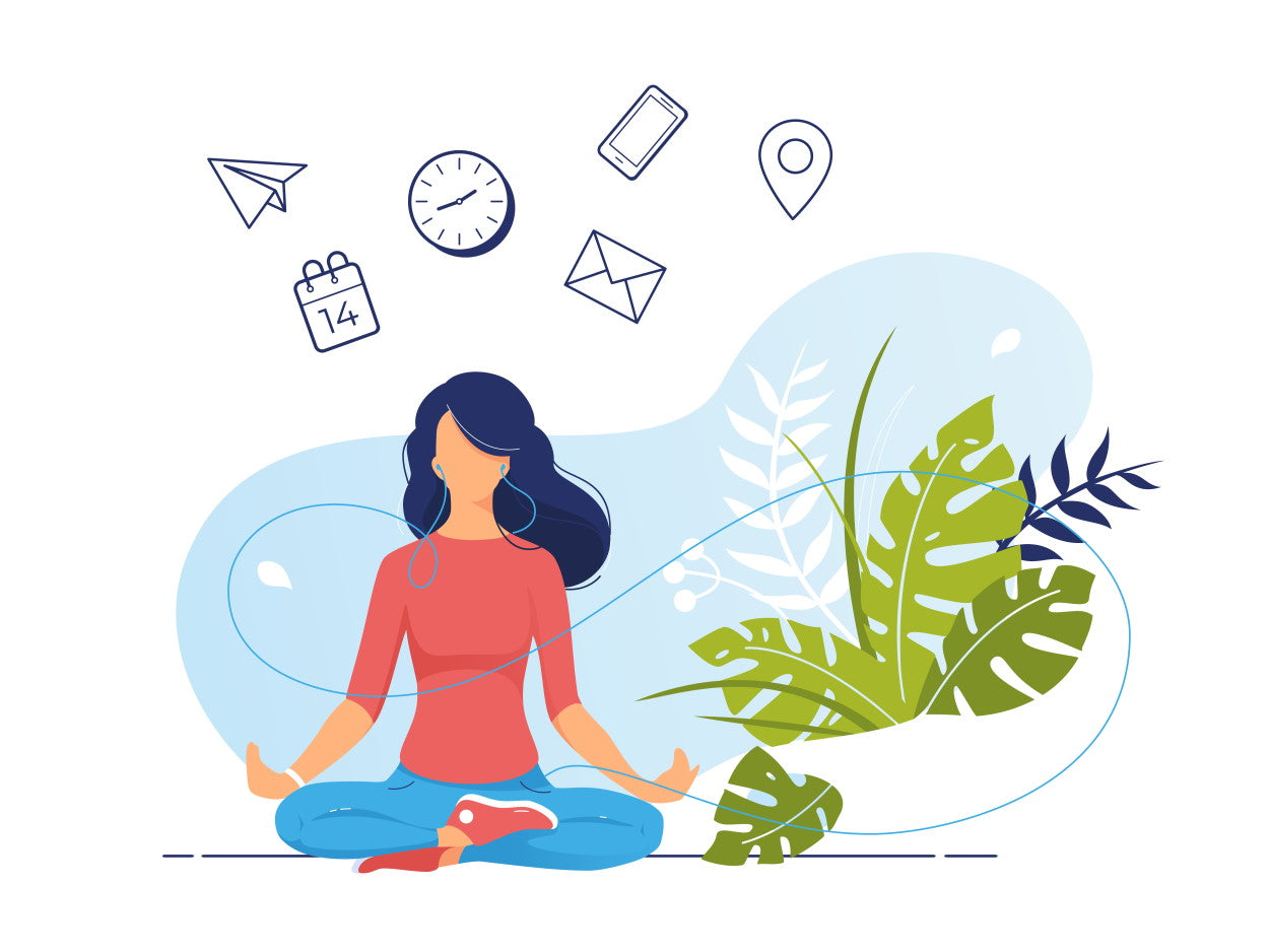 Illustration of woman meditating away stress