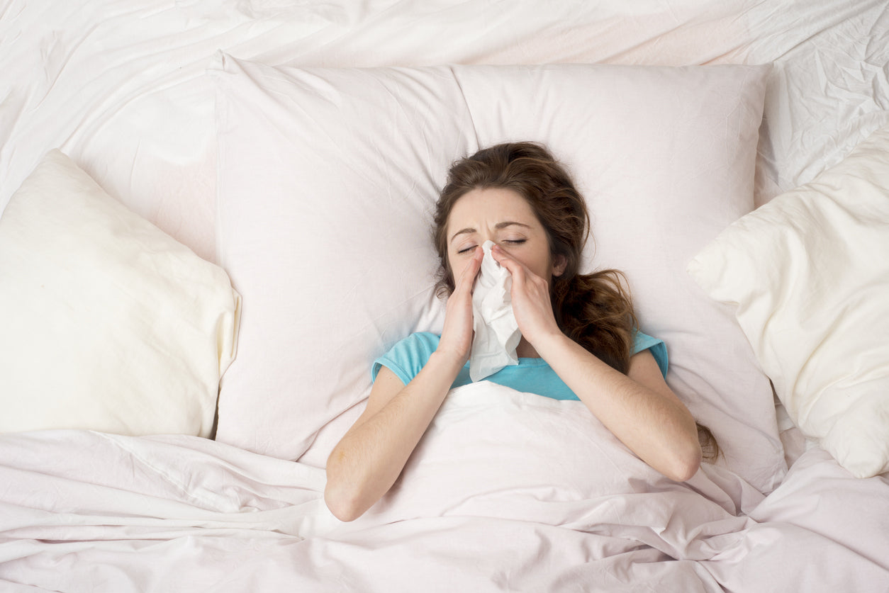 Woman with bad nighttime allergies