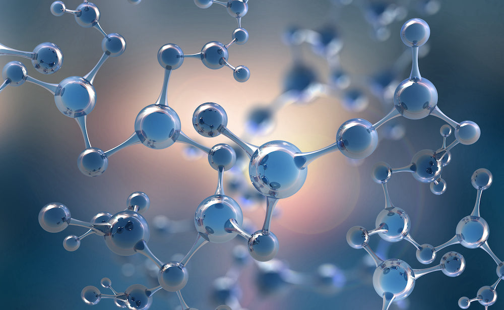Graphic illustration of blue molecules