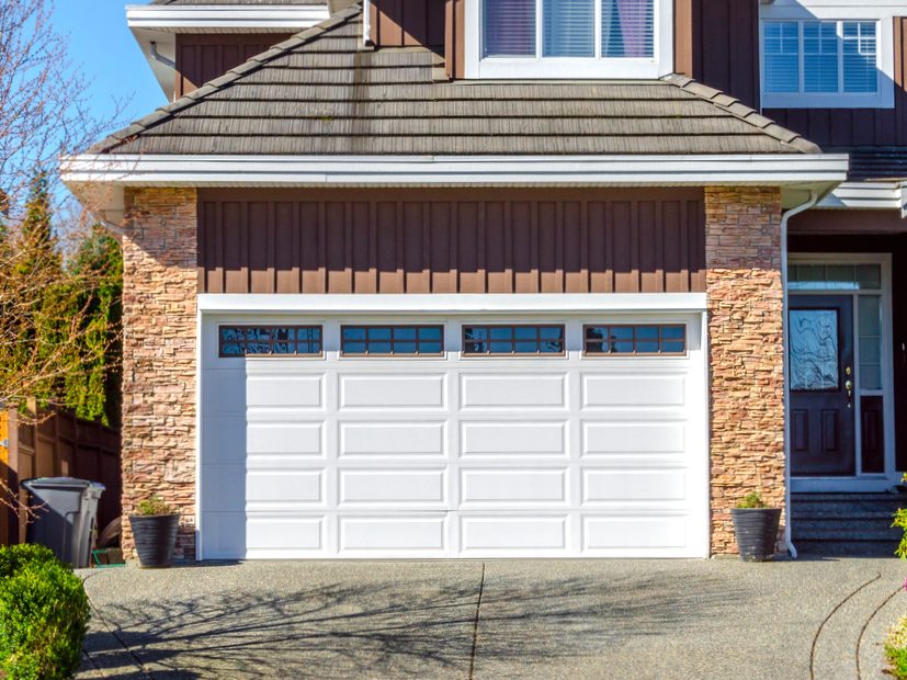 Garage door of a suburban home