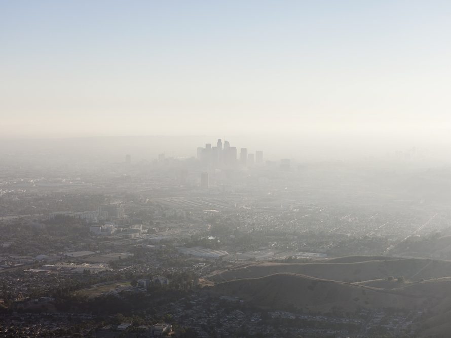 Smog air pollution over city skyline
