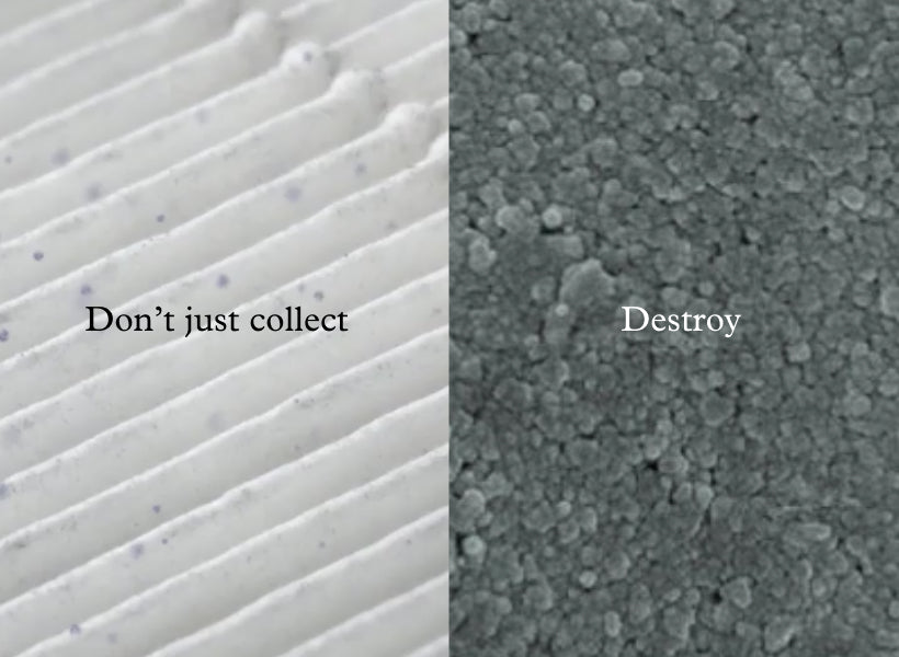 Macro view of a filter substrate. Don't just collect. Destroy.